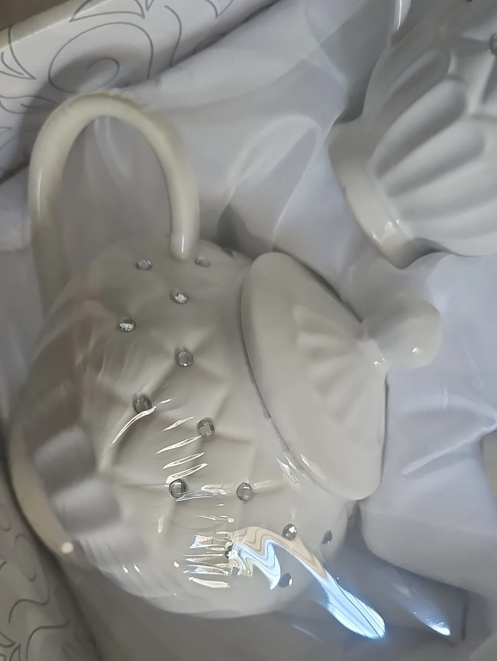 ($20 BUNDLED)Elegant White Ceramic Tea Set with Rhinestone Accents